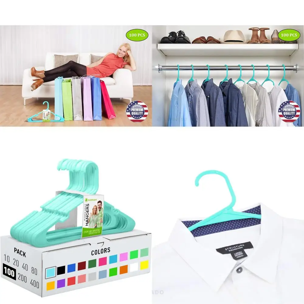 

Aqua 100-Pack Plastic Hangers for Adult Clothing: Suitable for Shirts, Blouses, T-Shirts, Dresses, Jackets, and Suits