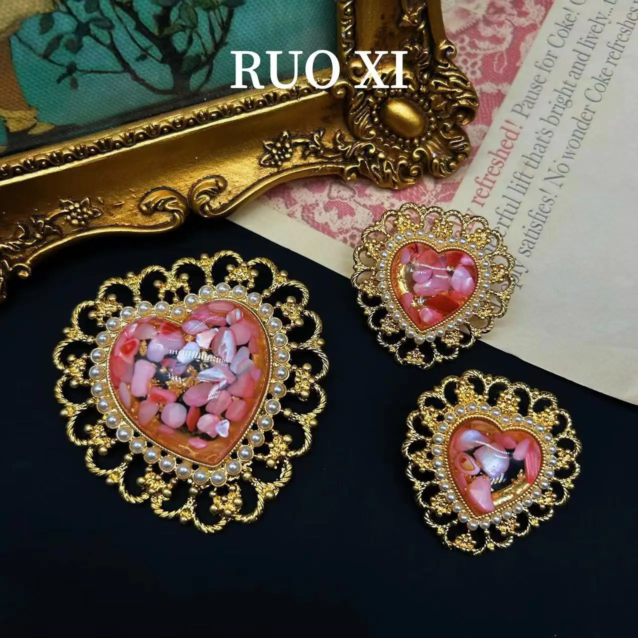 Vintage Palace Earrings Brooch for Women Love Pink Earrings Chestpins Shell Pearl Luxury Party Show Gorgeous Jewelry Decoration