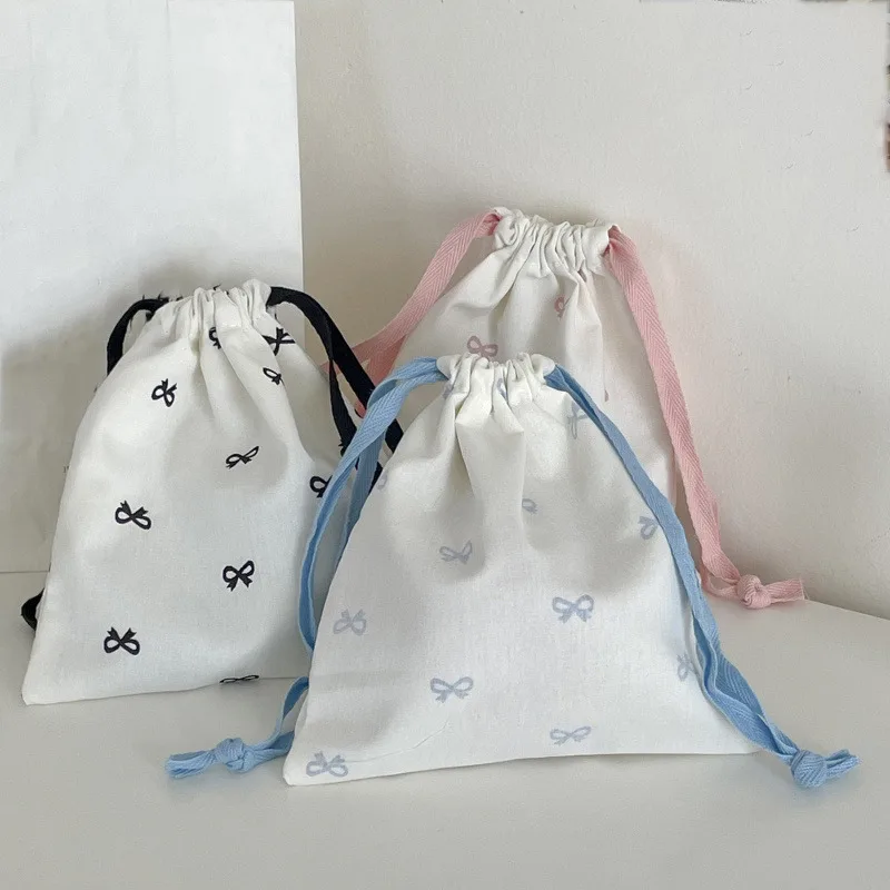 Bow Knot Drawstring Bag Korean Y2k Cosmetic Storage Pouch Women Wallet Sweet Kawaii String Mini Pouch Girl's Storage Mini Bag