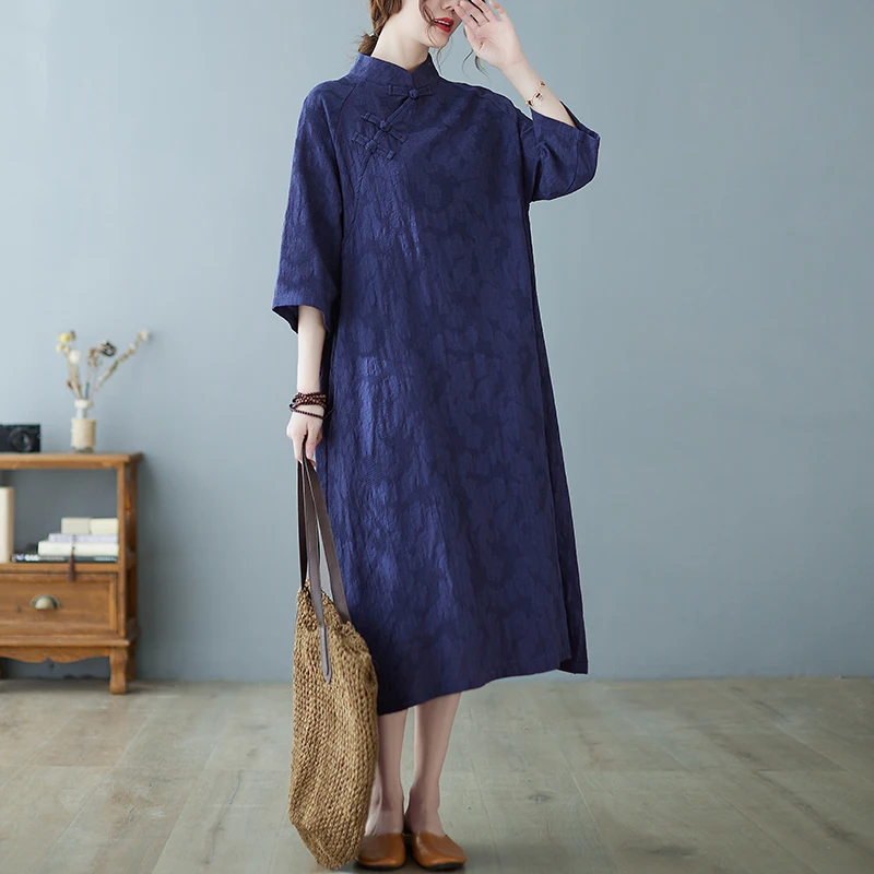 Lâche coton lin Dr Vintage Zen Sle jupe Midi a-ligne Silhouette longue Sve printemps nouveauté femmes Faion