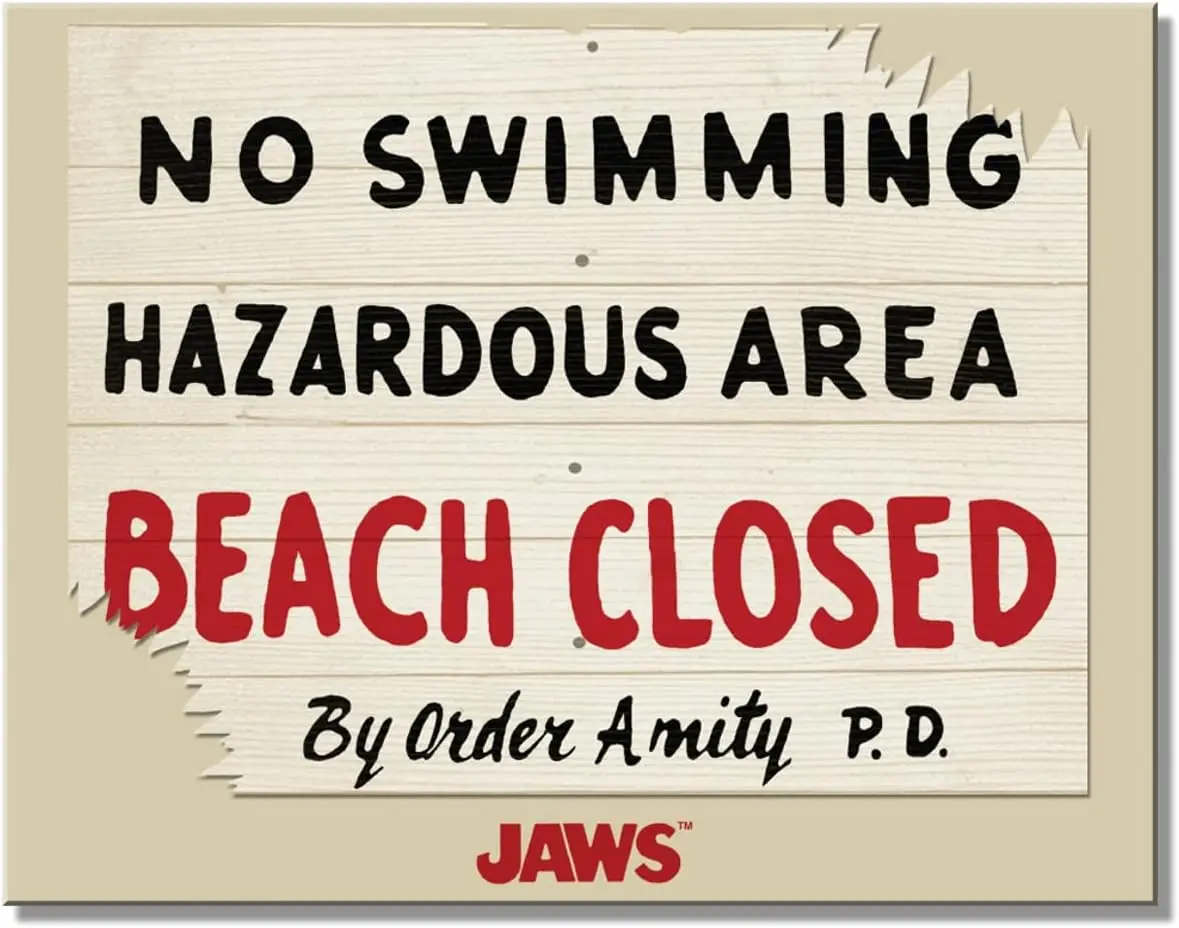 لافتة قصدير للسباحة من Desperate Enterprises Jaws No - ديكور حائط معدني للحنين - صنع في الولايات المتحدة الأمريكية #1