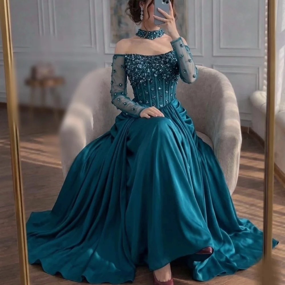 Maßgeschneidertes luxuriöses schulterfreies Abendkleid mit Glitzer, A-Linie, bodenlang, hochwertige Ballkleider, Partykleid, exquisit