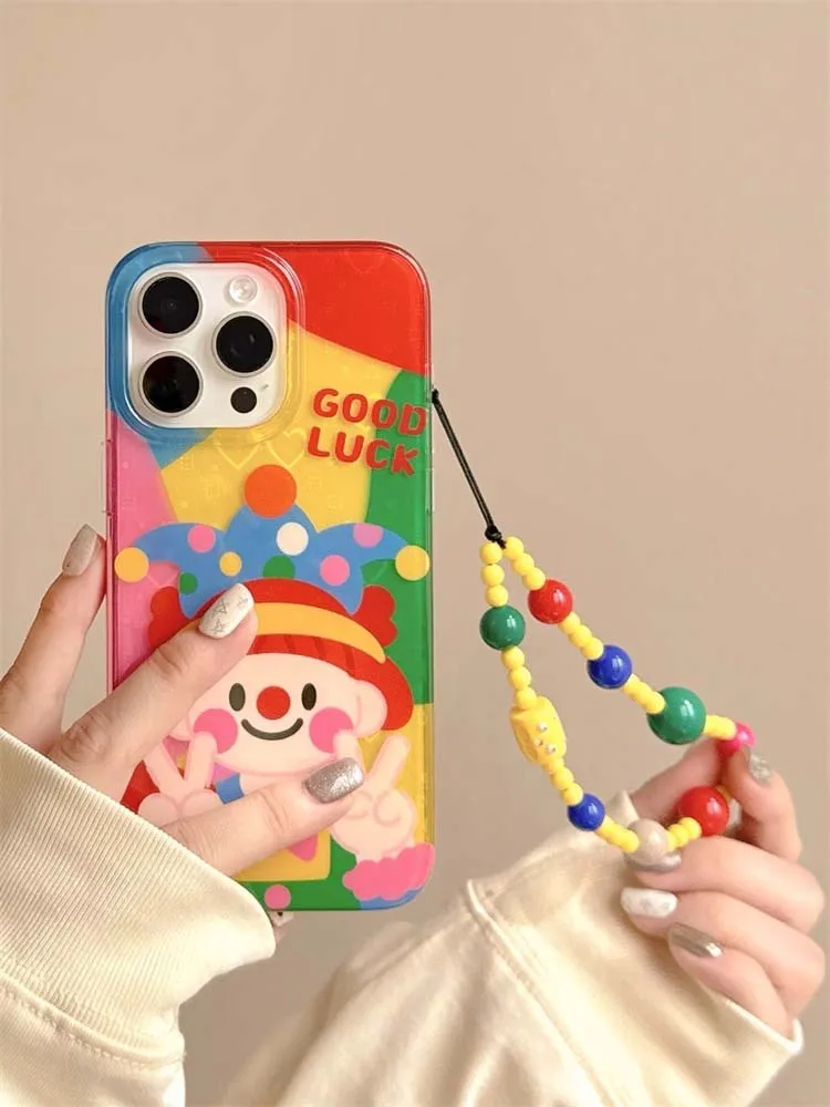 

Polka Dot Clown Girl Phone Case for 16promax New Style 15promax Cute Cartoon 14 Creative Personality 13 with Chain Sili...