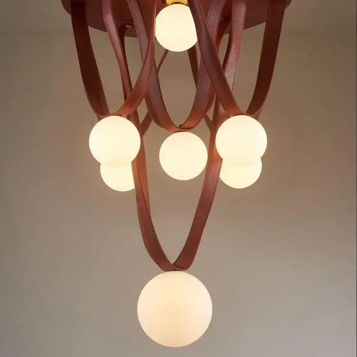 Italy Designer Belt Ceiling Lamp Loft Living Dining Room Nordic Modern LED Luxury Chandelier Lines Leather Belt Pendant Light