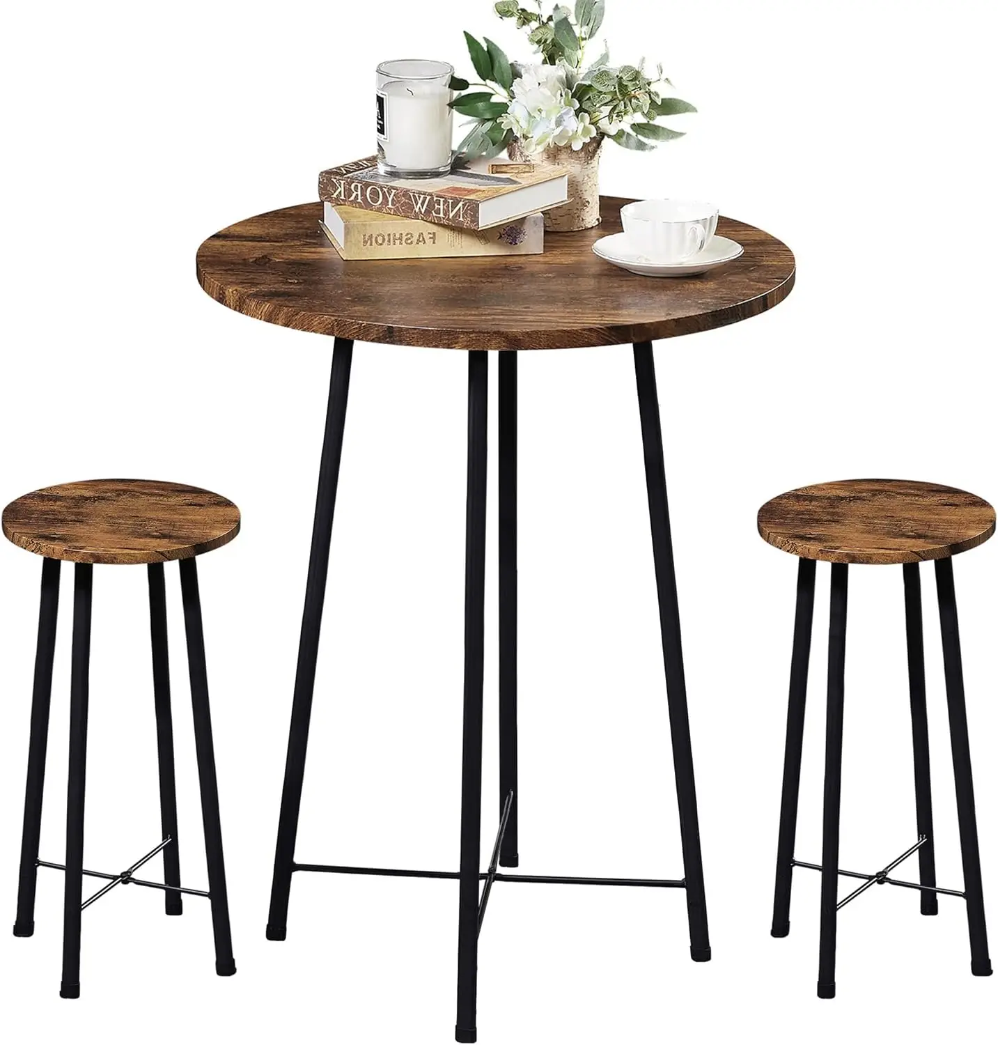 

3 Piece Pub Table And Chairs Sets Counter Height Bistro Bar Sets With 2 Barstools For Kitchen Breakfast Nook, Small Space,