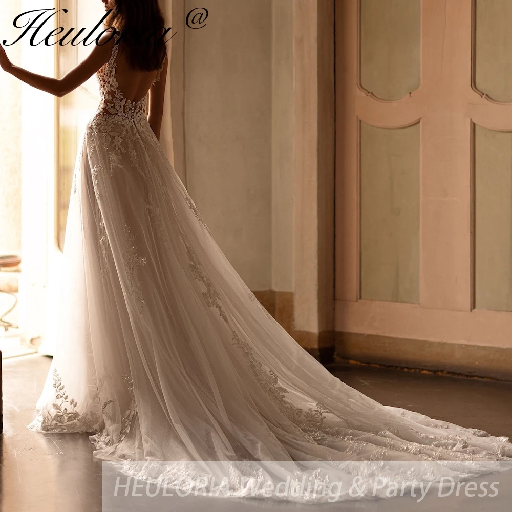 HEULORIA Spaghetti cinghie una linea abito da sposa abito da sposa in pizzo plug scollo a V personalizzato