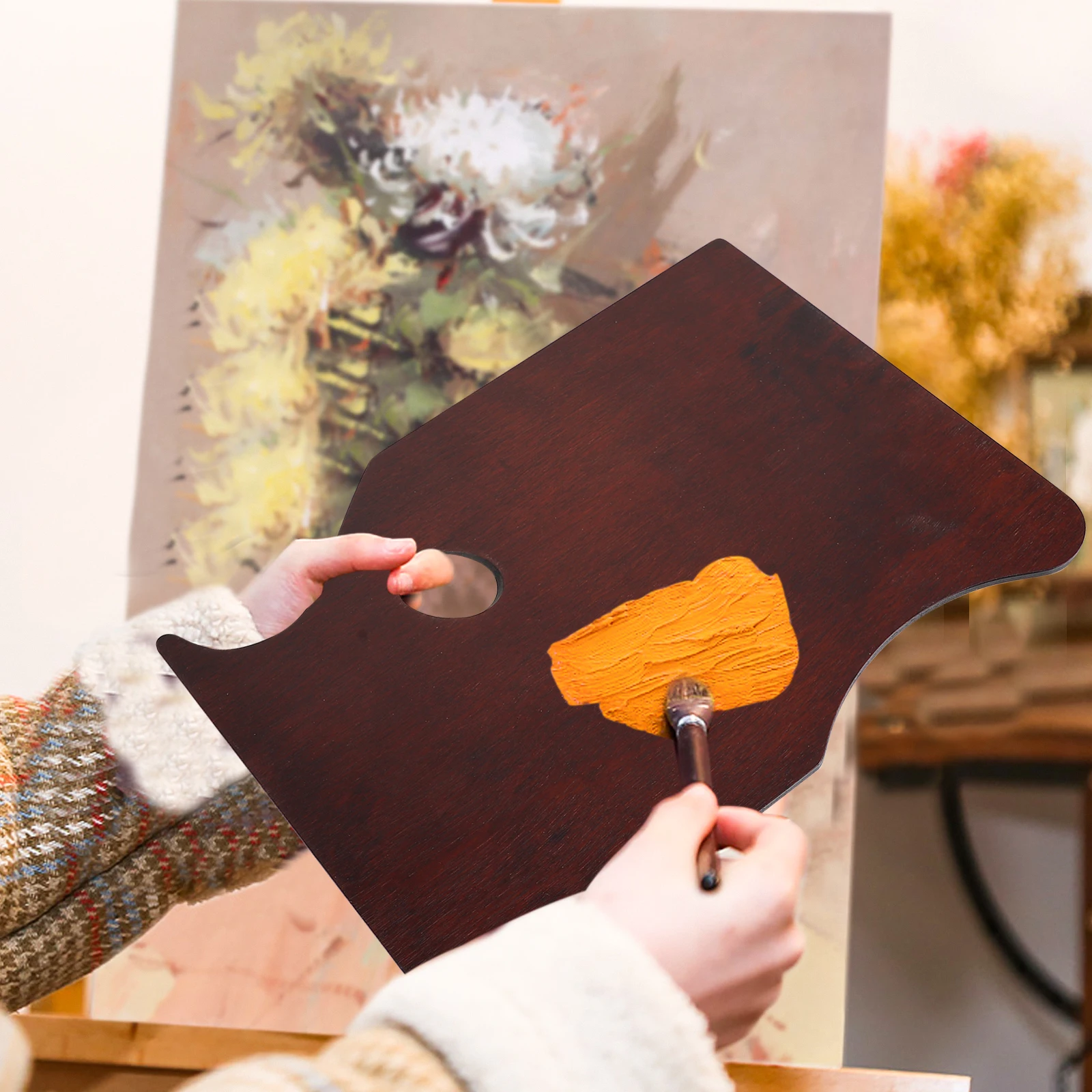 

1Pc Wooden Painting Tray Exquisite Lightweight Creative Color Mixing Plate Painting Accessories