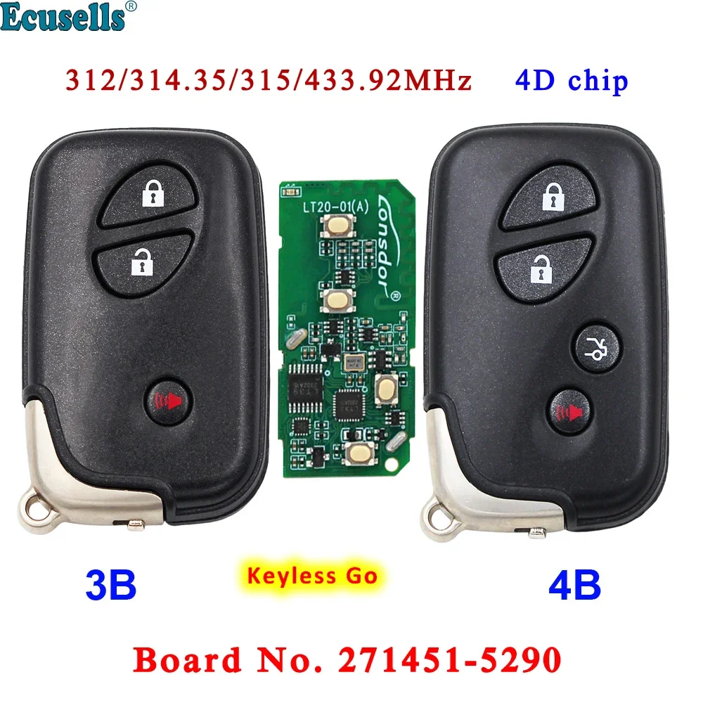 Keyless Go Smart Remote Key 315/314.3/315/433MHz 4D Chip for Lexus CT200H GX460 LS460 RX350 LS600H RX450H HS250 Board 5290