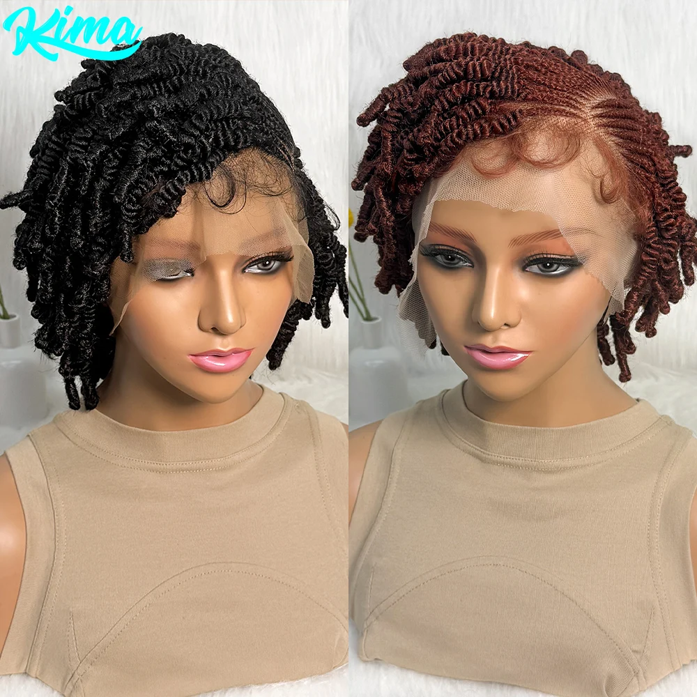 

350 # Синтетический короткий парик с полной кружевной основой, имитирующий африканские косы Банту и корнроу, а также натуральные безузловые косы Бокс-брейд для чернокожих женщин