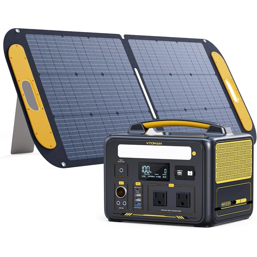 

600W Solar Generator with Panels Included, 299Wh Durable LiFePO4 Portable Power Station with Up to 1200W AC Outlet, Jump Starte