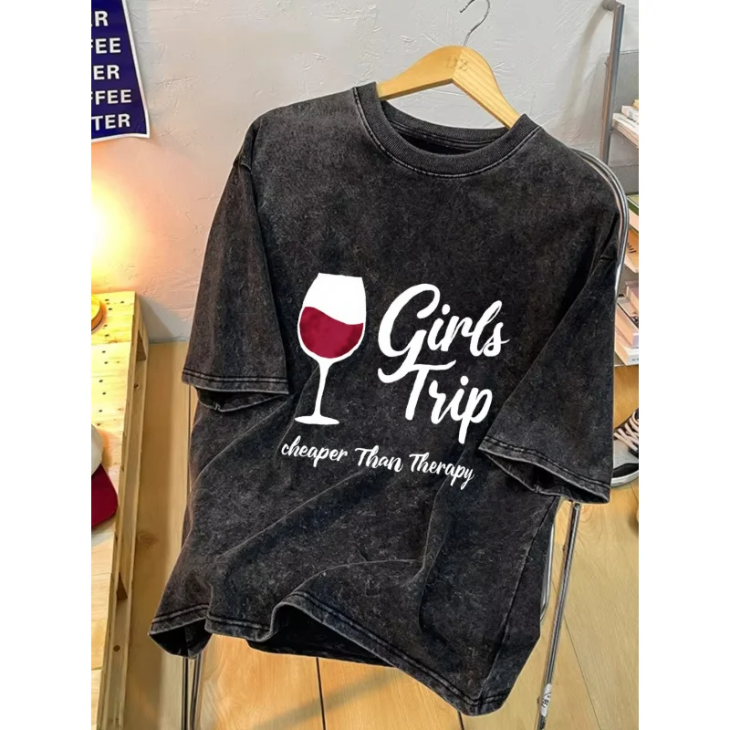 تي شيرت رجالي مغسول رمادي داكن كأس للنبيذ رحلة بنات أرخص من العلاج مطبوع جودة عالية 100% قطن 230 جرام #3