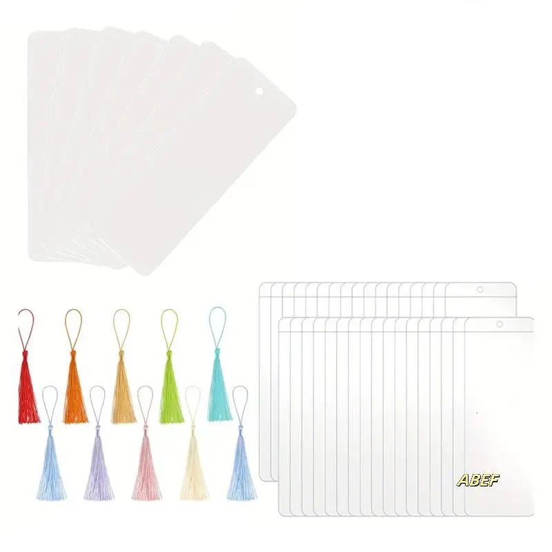 Пустые бумажные закладки с кисточками, прозрачные заготовки для закладок, красочные кисточки, картон, набор для изготовления закладок «сделай сам»