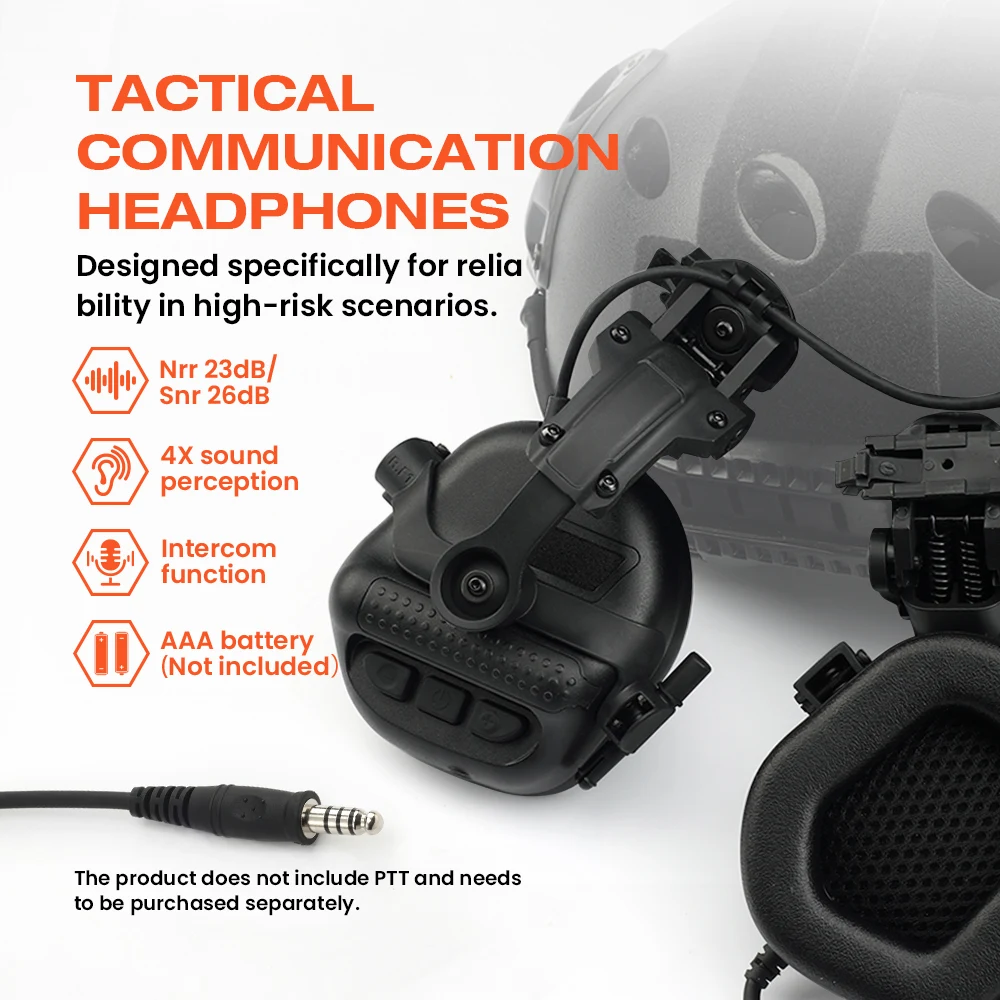 Tactical Communication Headset 23dB Noise Reduction 4X Ambient Sound Amplification PTT U-174 Connector for Shooting Hunting Mili