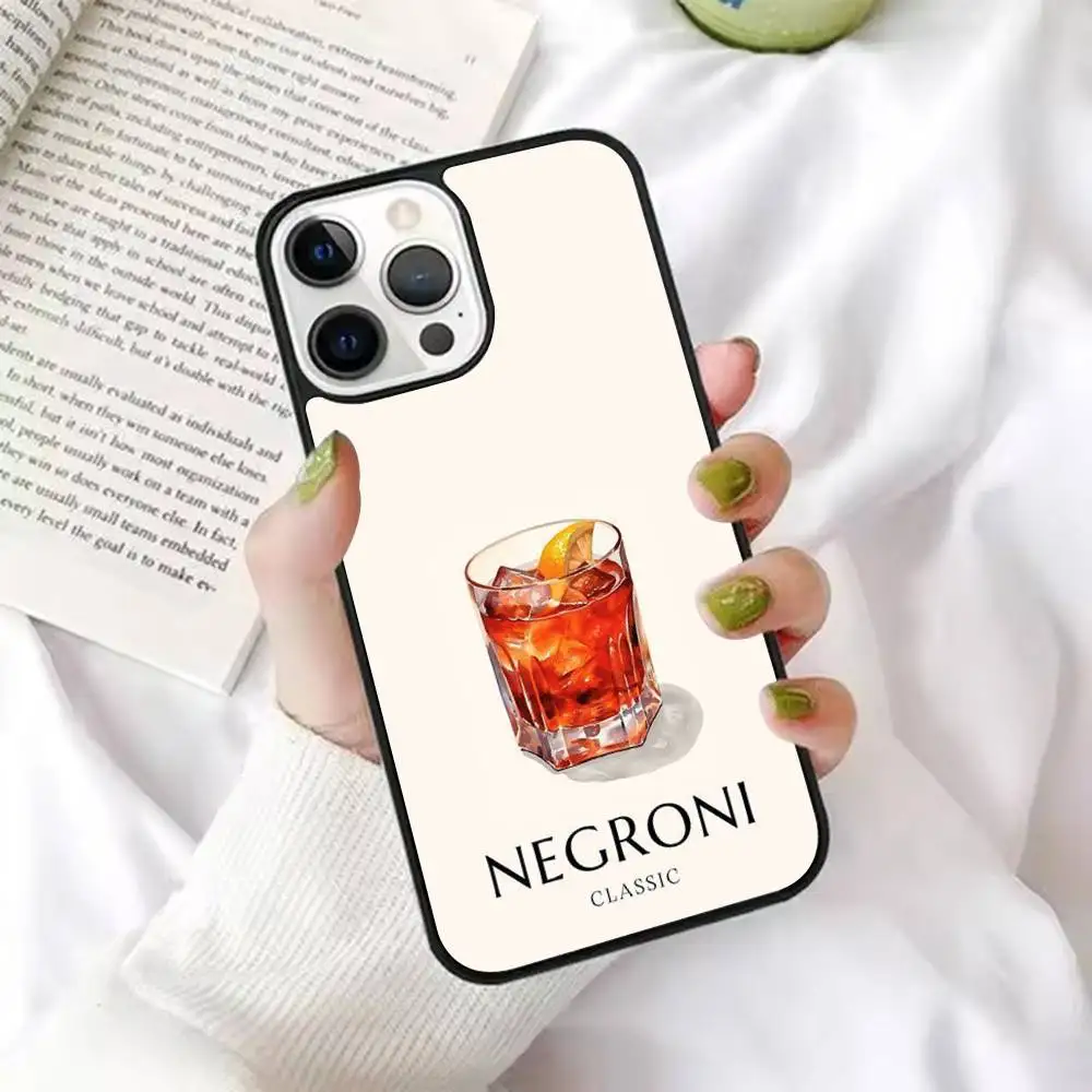 1pc Casing Ponsel Motif Seni Koktail Anggur INS Fishion Untuk IPhone17 16 15 14 13 Pro Max Plus Mini Magnetik Magsafe Pengisian Daya Nirkabel