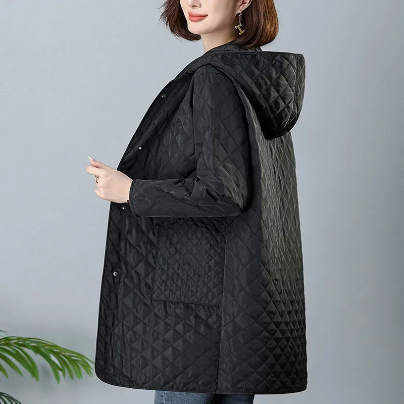 

Faionable корейское хлопковое пальто с капюшоном, женское пальто средней длины, осенне-зимняя верхняя одежда для мам среднего возраста