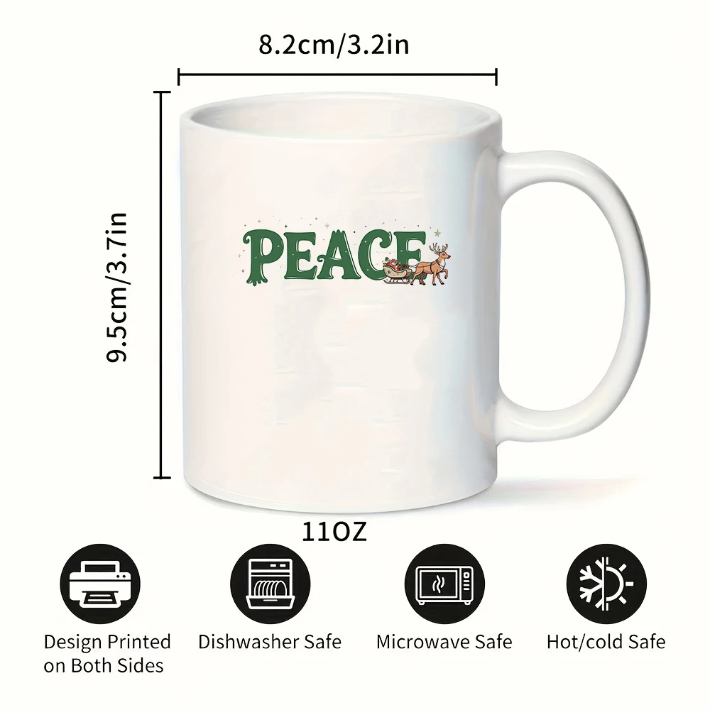 Taza de café de 11oz + pegatina pintada a mano con temática navideña de PEACE + taza para niños, taza de café para oficina familiar, regalo de Navidad