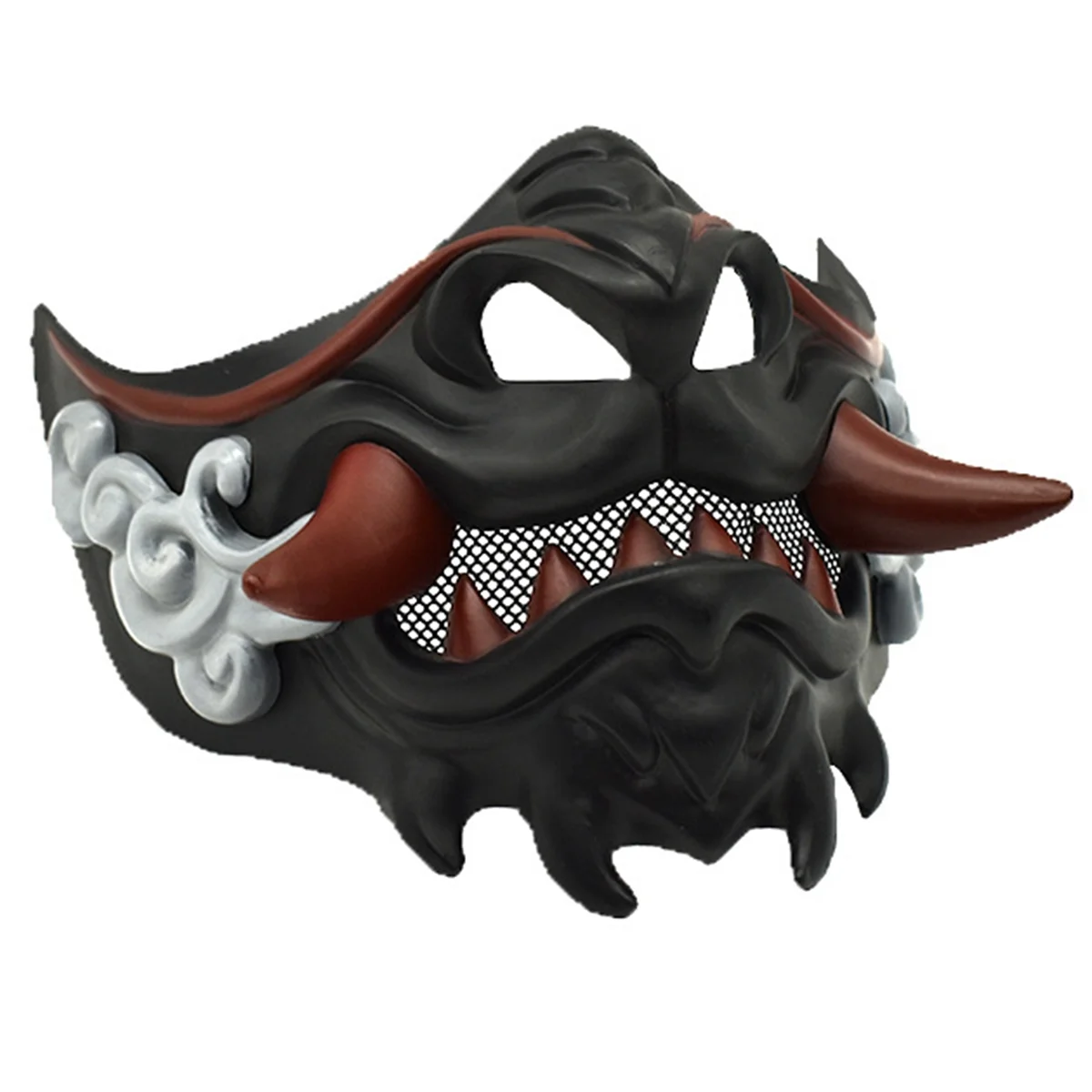 قناع ياباني نصف وجه من ABME قناع حفلة الشيطان للهالوين لعبة قناع الساموراي ملحقات ملابس الحفلات التنكرية