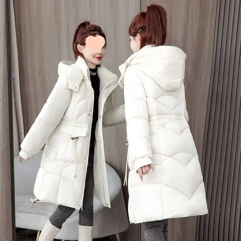 

New Women's Thickened Cotton Jacket Mid-Length Winter Outerwear Slimming Fashionable Moccasin White High-End Feelings