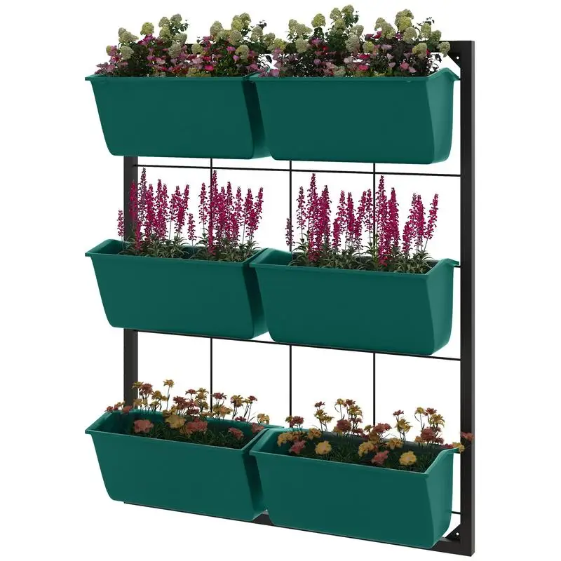 

Outsunny 3-Tier Hanging Planter with 6 Pots for Indoor and Outdoor Use, Wall Planter, Self Draining & Wall Mounted, Green