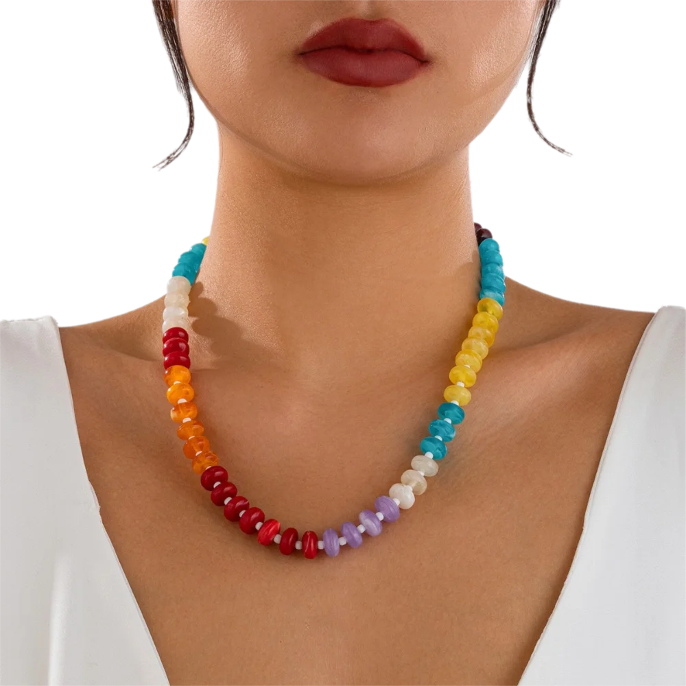 

Bohemian Colorful Beads Choker Necklace Acrylic Dopamine Rainbow Clavicle Chain Handmade Fashion Statement Y2K Neck Jewelry