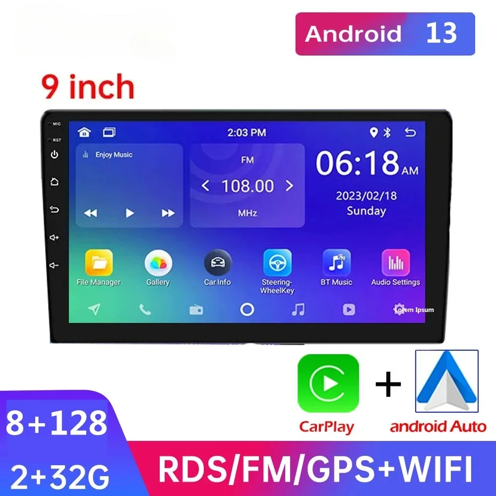 

Autoradio 9" For Compatible with most car models Stereo Radio with Carplay Androidauto Support LTE/NAVI/GPS/WiFi/BT/TPMS/FM/DVR