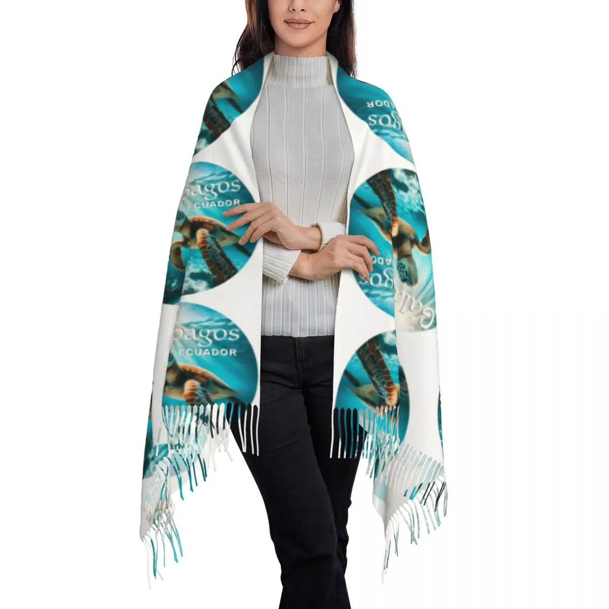 Galapagos Ecuador Sea Turtle In The Sea Scarf Tassel Scarves for Women Soft Warm Shawls and Wraps Large Fall Winter Shawl Wrap