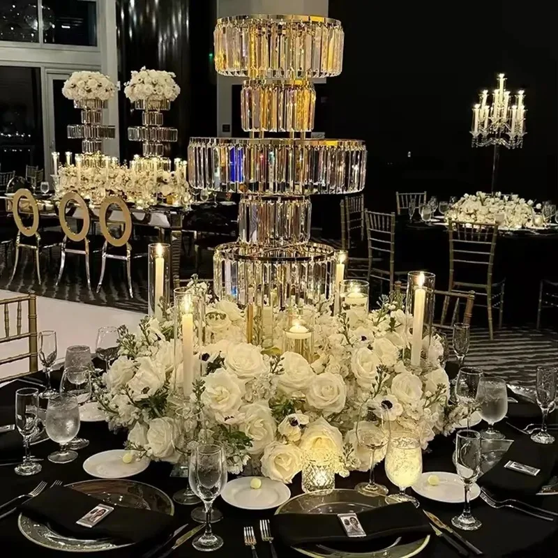 5-stufiger Acryl-Blumenständer für Hochzeiten, Goldene Tischvase als Dekoration für Hochzeit, Brautparty, Jubiläum, Moderner Luxus – Detail 6
