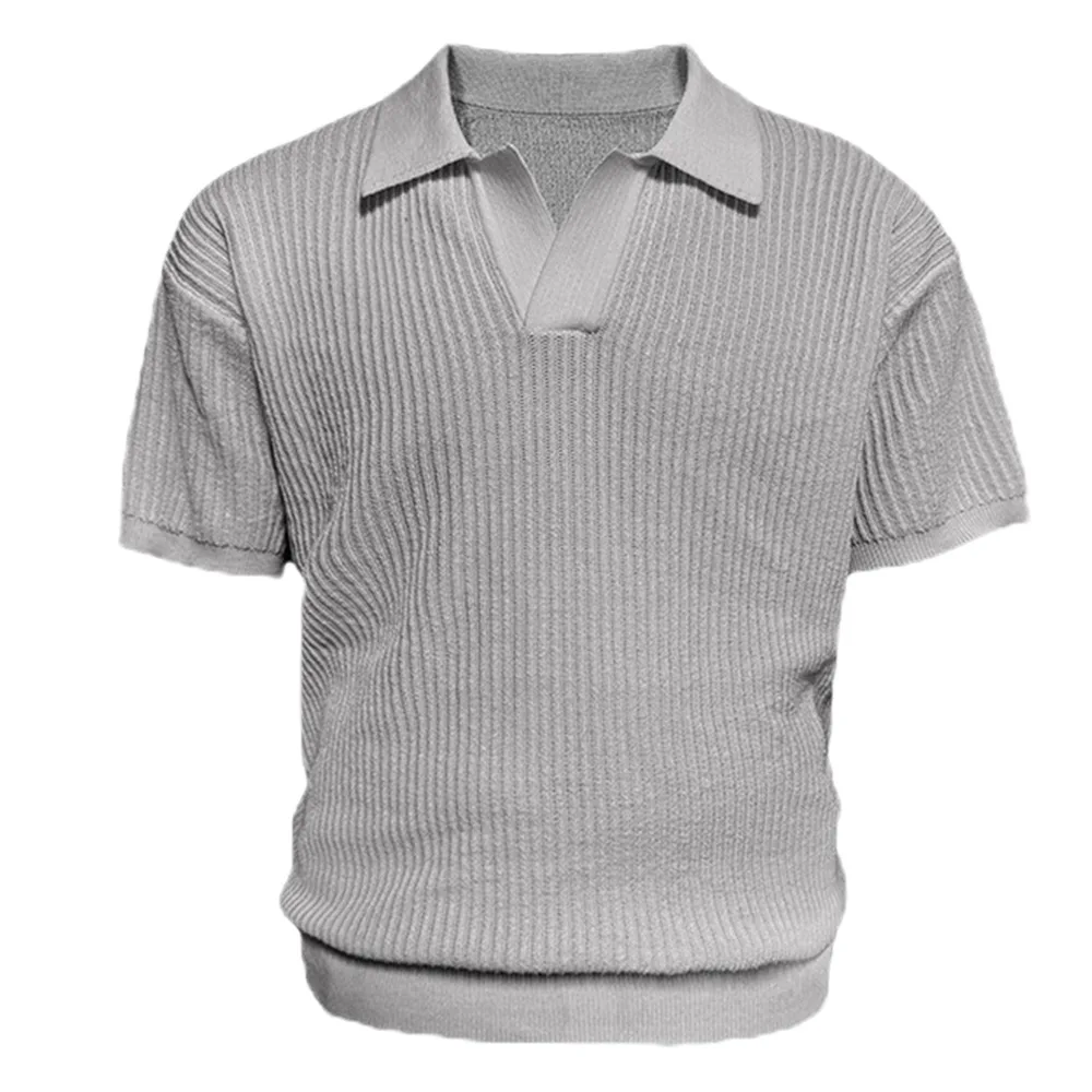 Short Sleeve Knitted Sweater Men's POLO Shirt V-Neck Business Lapel T-Shirt Ice Silk