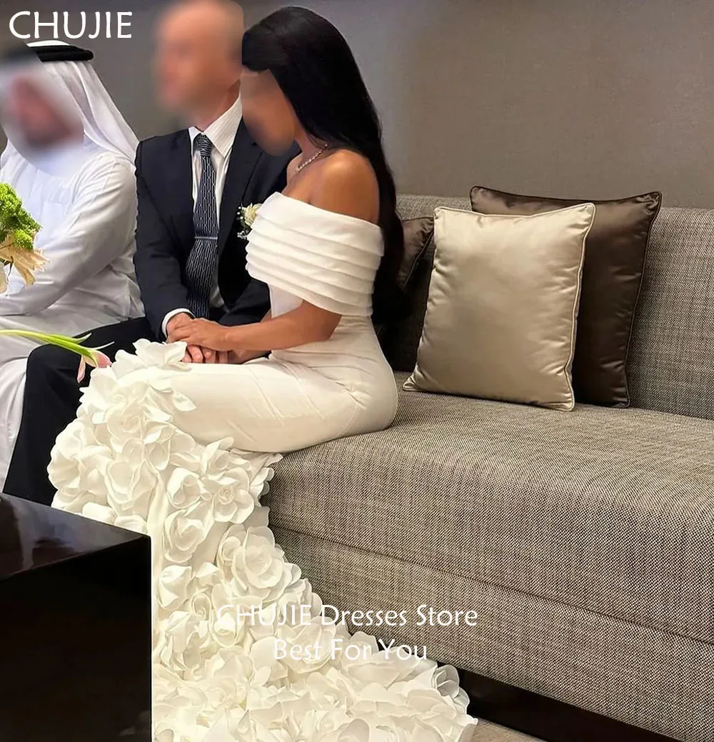 チュールオフショルダーブライダルガウン、花柄ボディコンスパンデックスウェディングドレス、女性用エレガントカスタムメイドブライドドレス、ウェディングドレス（Vestido de novia）