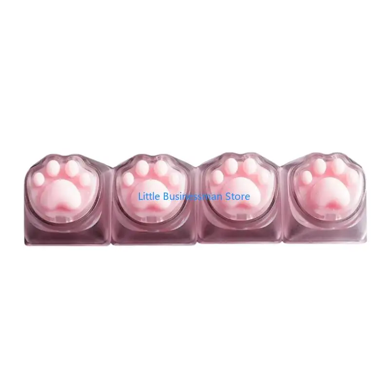 Decorative Keyboard Button Set, 4Pcs Clear Cats Paws Print Keycap for Daily Typing Areas and Study Desks M76A