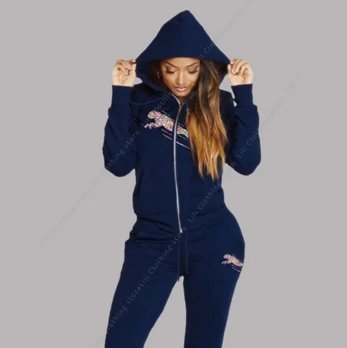 New Women Sets Zipper Cardigan Hoodie Sweatpant 2-piece Designer Clothes Fashion Jogging Clothing Chandals Famale Sports Suit