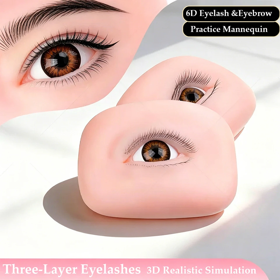 

5D Eyelash and Eyebrow Practice Mannequin Stretchable Silicone Eye Model with 3-Layer Realistic Lashes Reusable Training Tool
