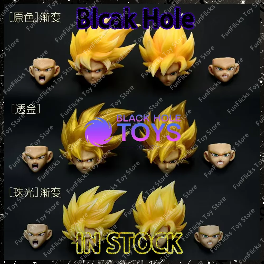 Juguete con agujero negro, figura de Anime de Dragon Ball, traje de Goku, cabeza de súper carrera, conjunto de escultura, paquete de accesorios para el cabello amarillo tallado