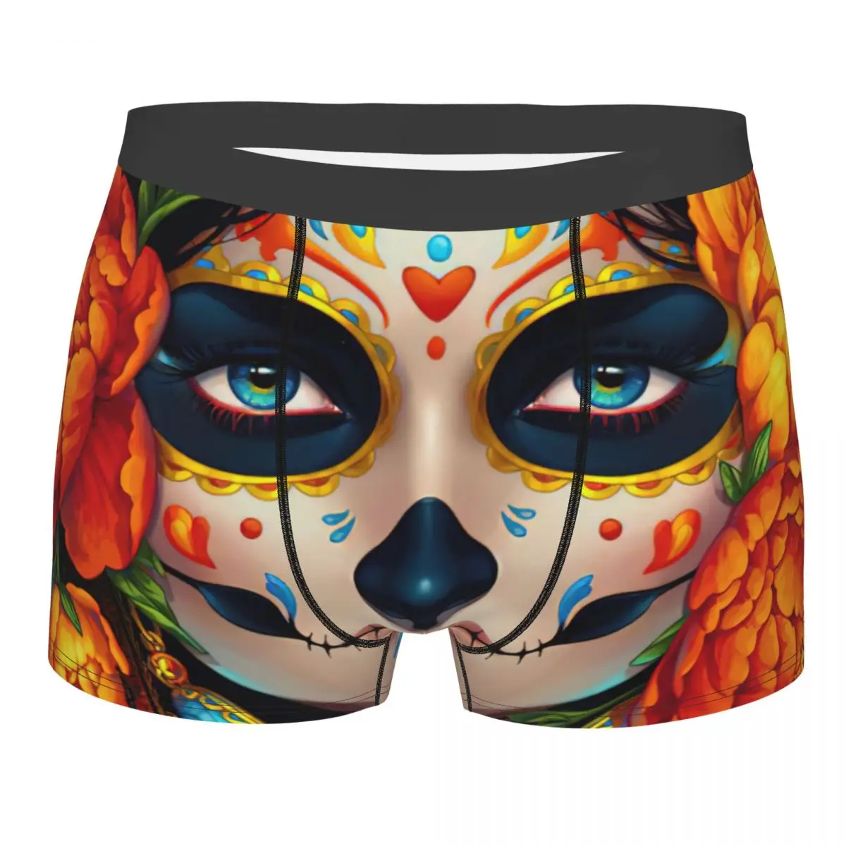 Funny Boxer Sugar Skull Halloween Shorts Panties Briefs Men's Underwear Santa Muerte Soft Underpants for Male S-XXL