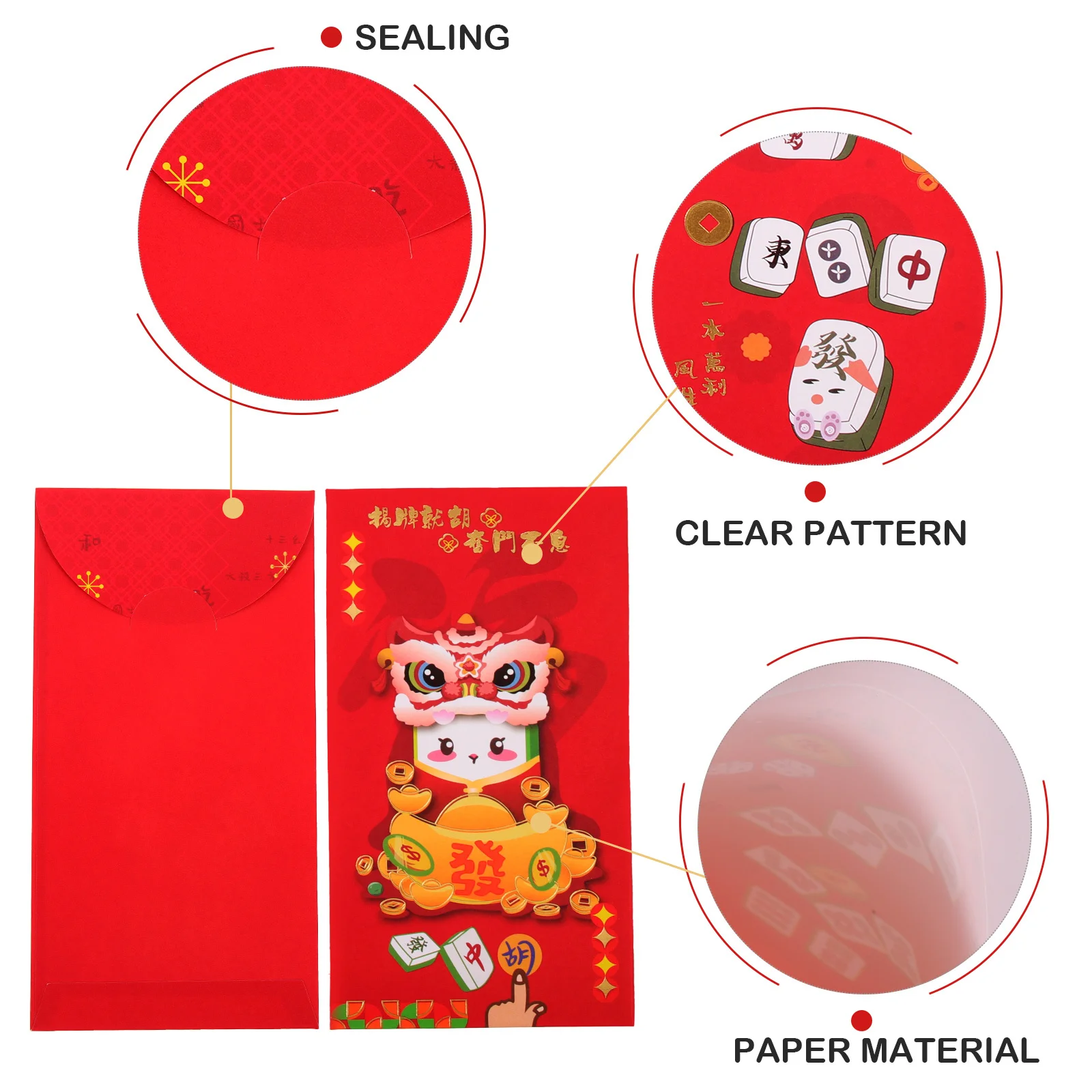 18Pcs Mahjong Pattern Red Envelopes Chinese Traditional Paper Luck Money Packets New Year Gift Spring Festival Money Pouches