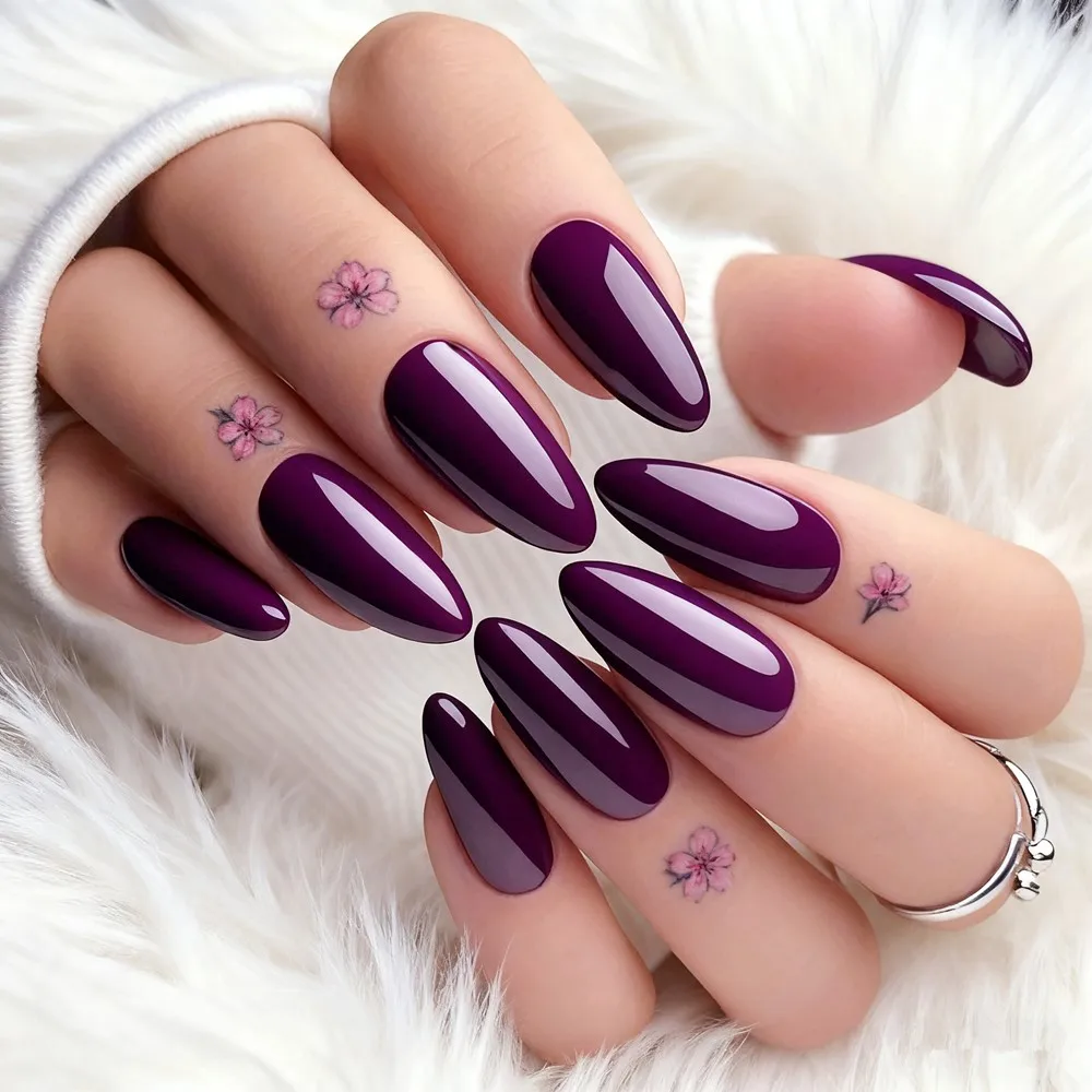 

48Pcs Noble Purple Press On Fake Nail Shiny Artificial Short Stiletto False Nails DIY Full Cover Finger Tip Manicure Tool