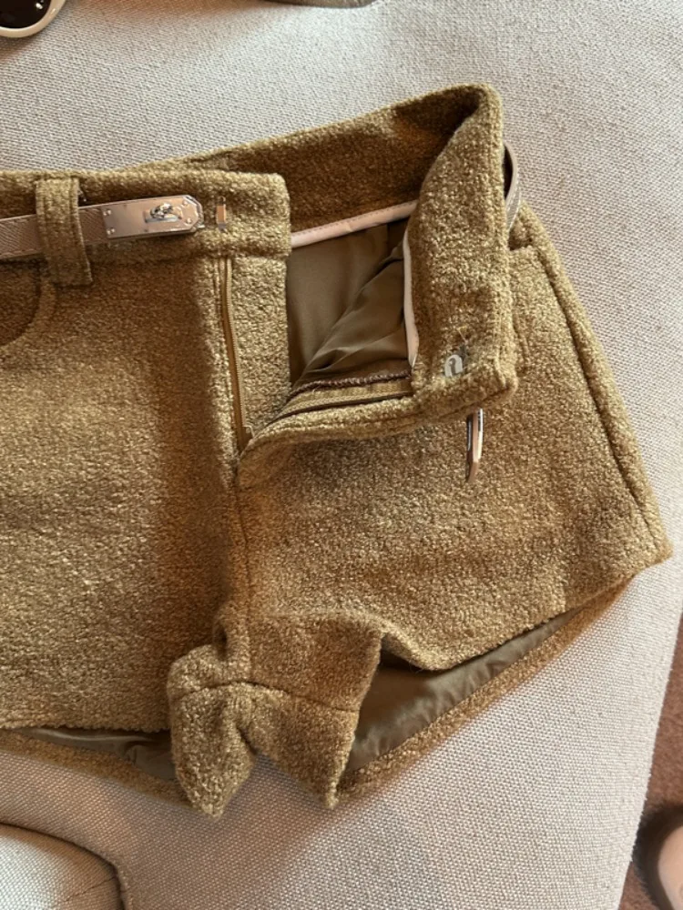 ハイウエストウールオートパンツ ブーツカットパンツ スリミングデザイン 秋冬暖かいパンツ 通勤 スレカラー ストレートレッグ