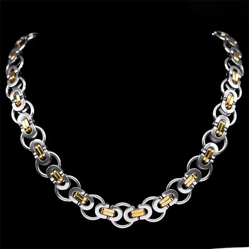 

Hiphop Byzantine Round Link Chain Necklace for Women Men Gold Color Stainless Steel Male Thick Chains Jewelry collar hombre