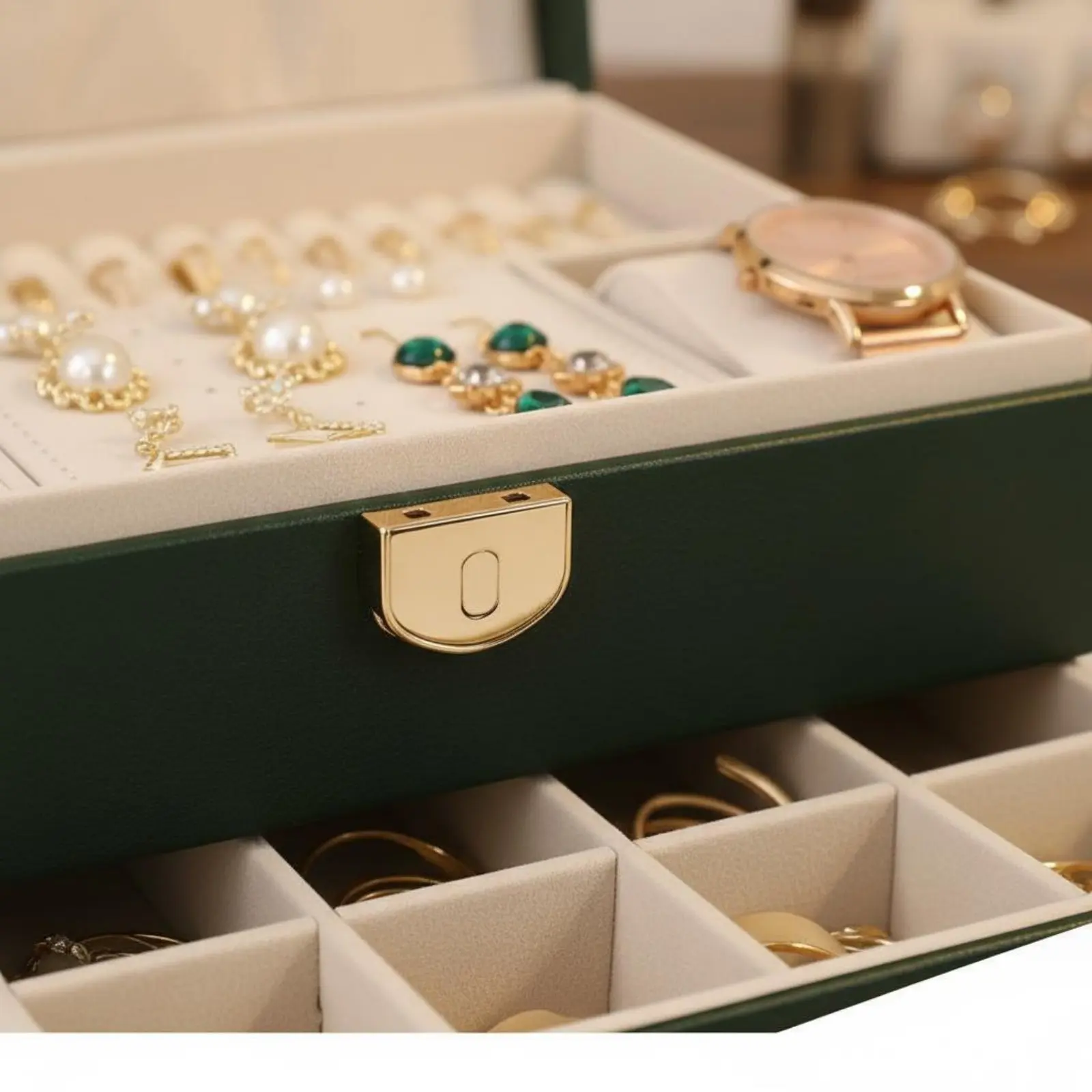 

Double Tier Jewelry Box Portable Multi-Tier Jewelry Case Necklace and Band Holder Abrasion Protection for Dresser Top