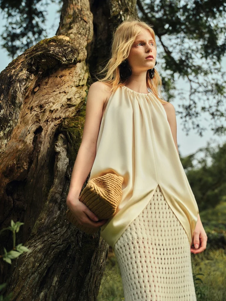 

Ele DMON шило воротник с завязкой на талии топ для похудения мягкий легкий прохладный футболка из ацетата модный летний женский жилет