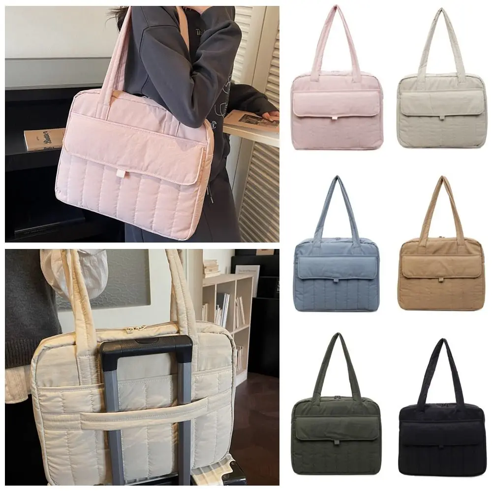 

Simple Solid Laptop Shoulder Bag Shockproof Waterproof Business Briefcase Bag Large Capacity Handbag Nylon Tote Bag Office