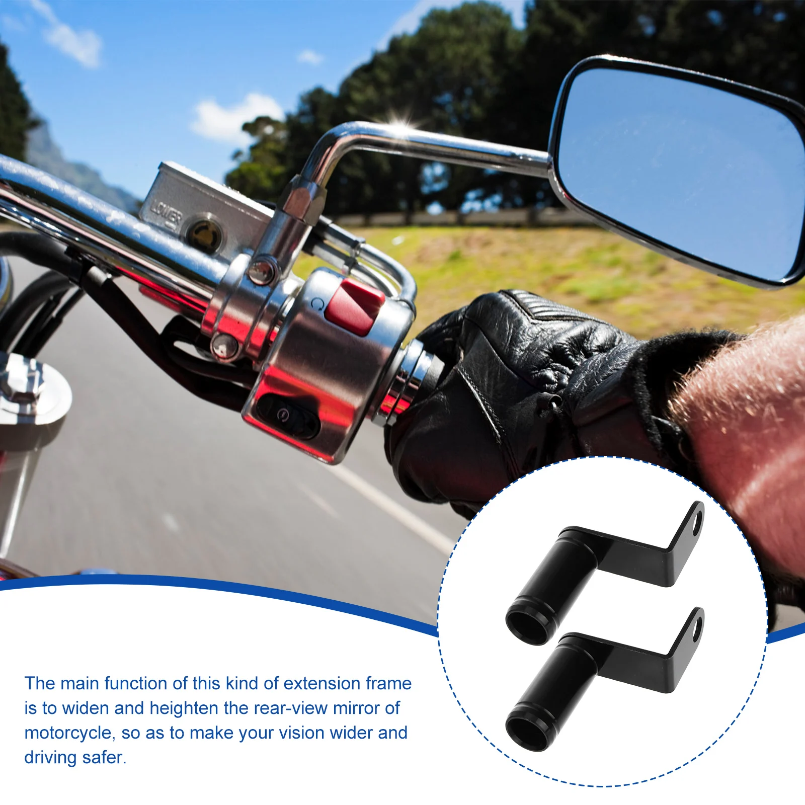 2Pcs Universal Rearview Mirror Extension Frame Motorcycle Alloy Construction Anti Corrosion Extended Mounting Bracket for Safe