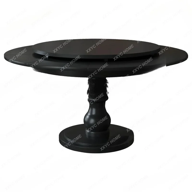XXRetro  small round table rotating and retractable dining table simple deformation dining table solid wood with turntable