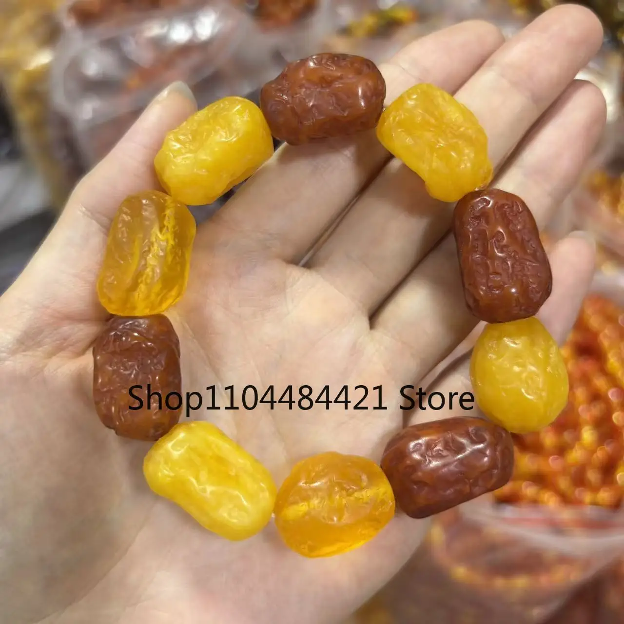 Natural Amber Beeswax Explosion Natural Amber Beeswax Old Stone Abacus Bead for Men Hand Bracelet Yellow Bangle for Men Big Size