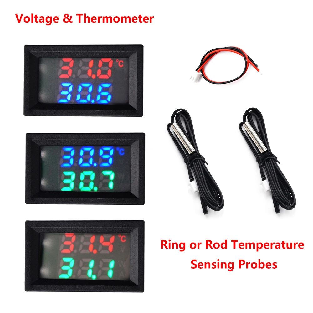 DC4-30V Digital DC Single Voltmeter and Thermometer Temperature Sensor Detector With NTC 10K 3950 Probe Temp Tester Gauge