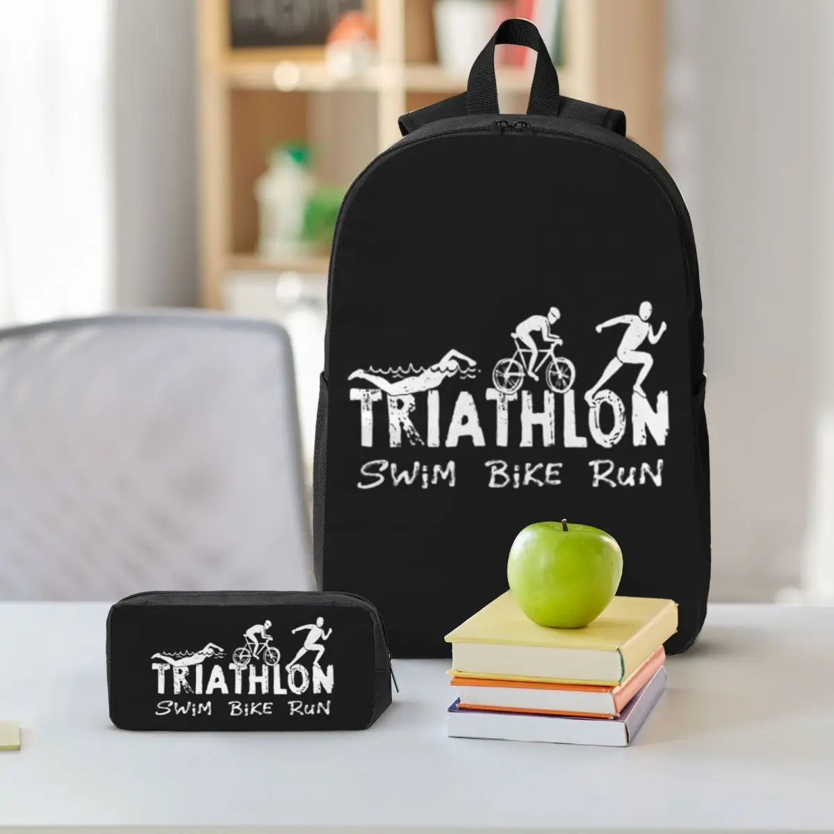Triathlon Swim Bike Run Athlete Backpack Student BookBag School Bag Shoulder Bags 3ps Insulated Lunch Bag Pencil Case