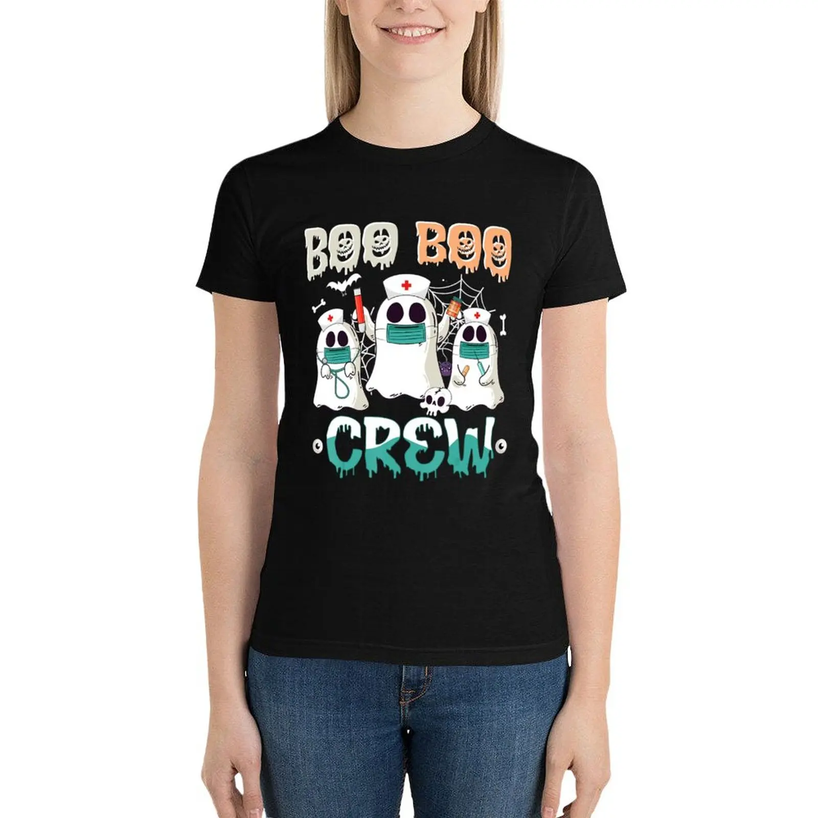 Boo Boo Crew Nurse Halloween Ghost Costume Womens T-Shirt summer clothes new edition customs customizeds Woman fashion