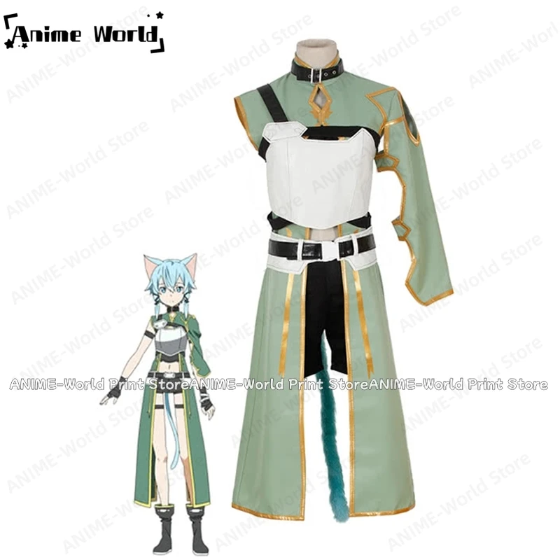 《Custom Size》Anime Sword Art Online Asada Shino Green Cosplay Costume Party Christmas Halloween Any Size