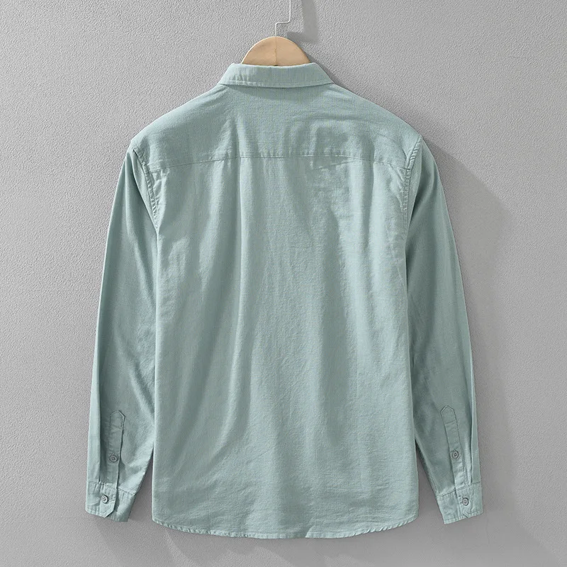 Spring Autumn Casual Cotton and Linen Long Sleeve Shirt for Men Simple Solid Color Slim Classic Daily Shirts CM7369