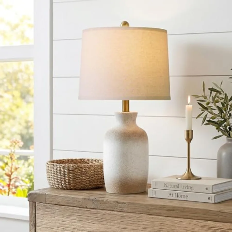 

24'' Farmhouse Ceramic Table Lamp for Living Room with Natural Textured Finish, Rustic Bedside Lamps for Bedroom, Organic Night